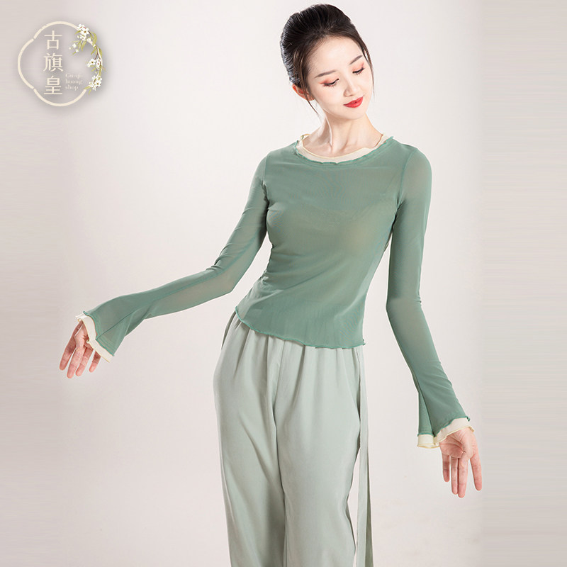 速发舞典舞蹈服装上衣国力中弹舞古基训服练功服纱衣