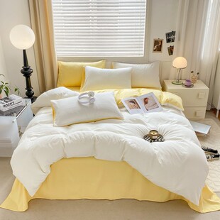 速发纯柔超棉四件套色类奶油风纯A全棉双拼裸睡水洗棉三件