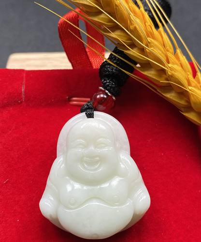陕西蓝田玉佛/吊坠女款笑佛挂件白玉弥勒佛/玉坠项链特价景区同款