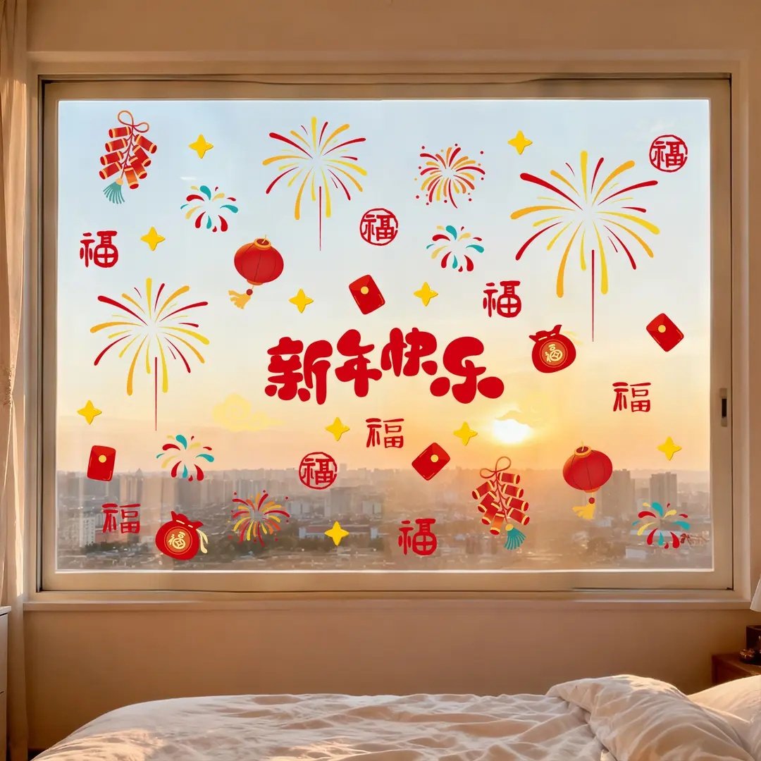 2026新年玻璃贴画装饰静电贴双面彩印春节过年家用场景布置窗贴花,家居饰品,玻璃膜/贴,淘宝优惠券,粉丝福利购,淘宝优惠卷