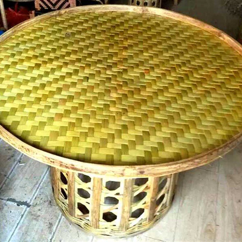 德宏新款傣族竹编圆桌 方桌子手工编织饭桌茶P具工艺品摆件家居饰