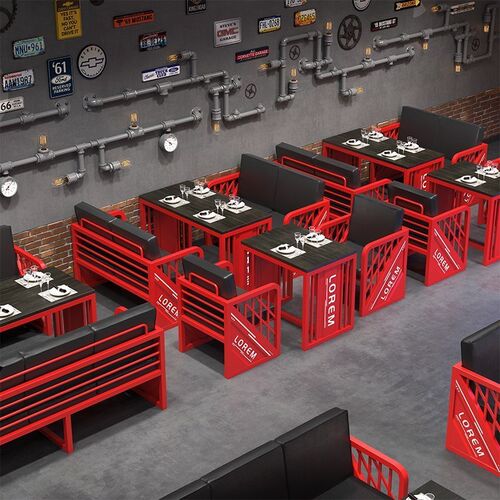 工业风卡座酒吧清吧复古铁艺沙发咖啡烧J烤店商用餐厅餐桌椅组合