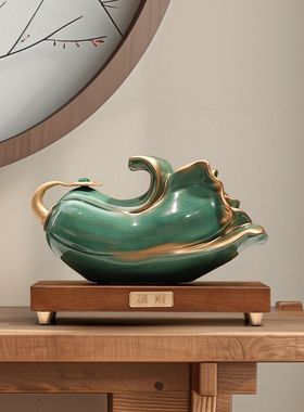 中国风陶b瓷冰裂釉金玉白菜摆件招百财玄关电视酒柜博古架家居饰