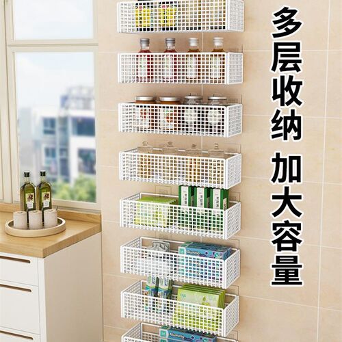 厨房门后置物架橱柜墙上壁挂式多层调味品K调料收纳架子免打孔挂