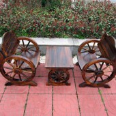 阳台户外庭院木制酒吧桌椅椅子茶C几组合花园碳化实木单人车轮桌