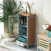 地中海玻璃酒柜高实木桦u木边柜客厅装 乡村单门酒柜 饰柜美式