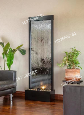 玻璃流水墙入户隔断水幕喷泉灯光室E内玄关庭院装饰造景水幕墙屏