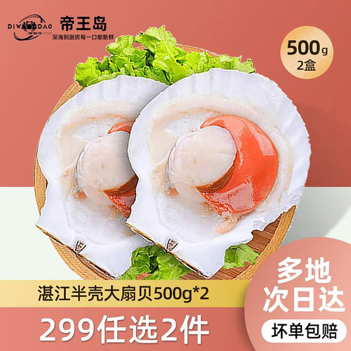 【299元任选2件】半壳大扇贝500g*2袋