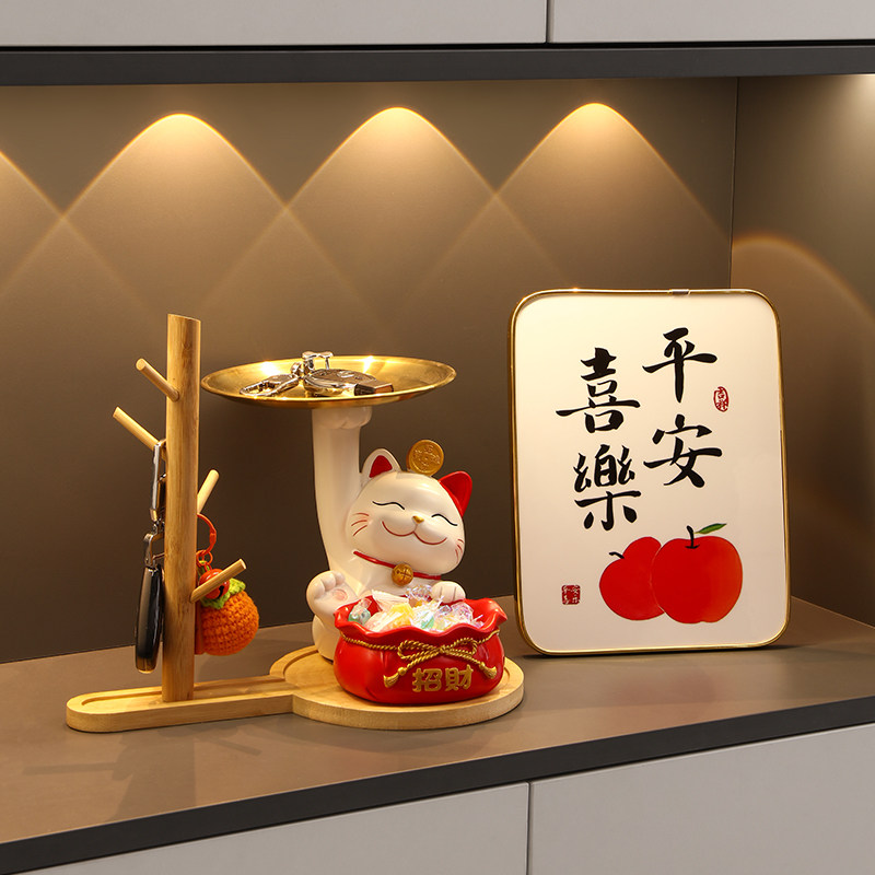 速发招财猫玄关收纳摆柜入户鞋件客厅电视柜家乔装饰居迁新居礼品