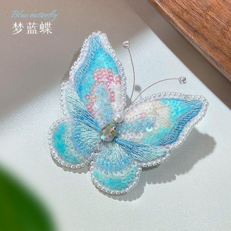 速发胸花相框蝴蝶刺绣手工材料包立体珠绣布艺相框画母亲节送
