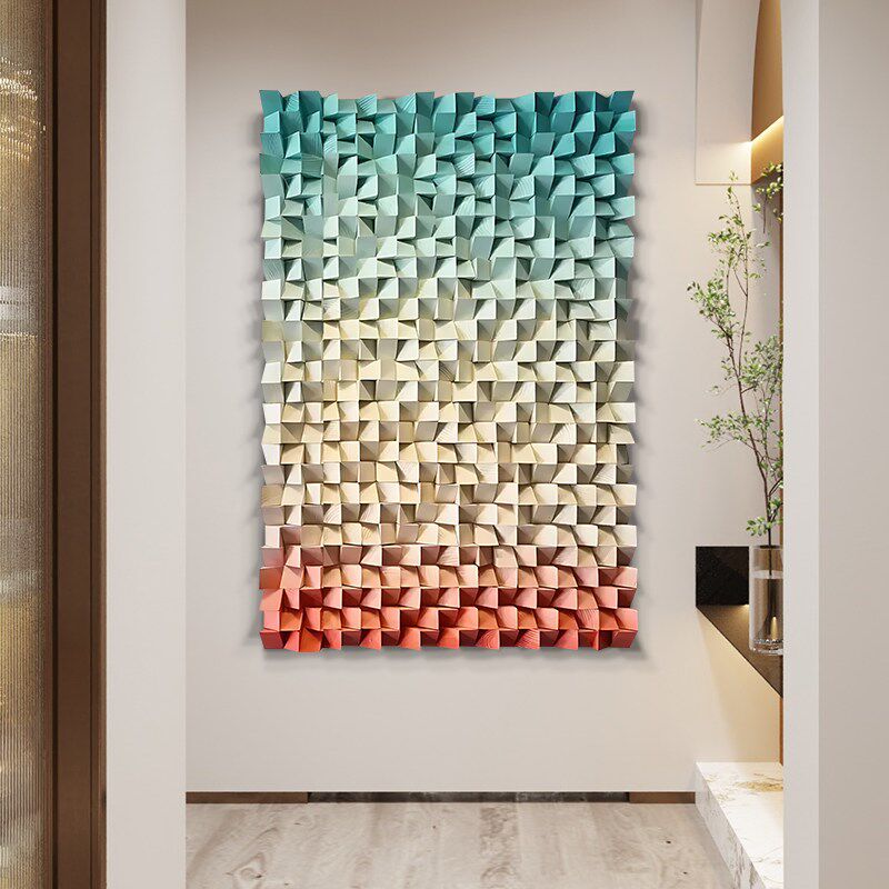 速发高端走廊过道装饰画艺术立体木头马赛克装置画入户玄关实物挂
