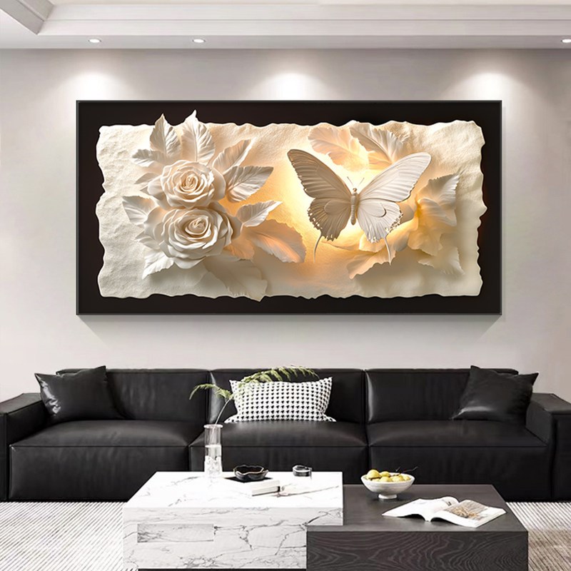 速发现代简约客厅装饰画立体感蝴蝶花卉卧室挂画高级感沙发背景墙