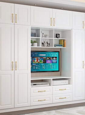 速发木约实木衣柜电视柜组合简易白色卧柜室组装家具组合简质柜子