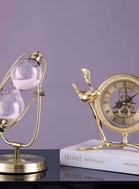 速发客厅创意轻奢华座钟摆件台面个式台钟美式坐钟家用桌性摆钟