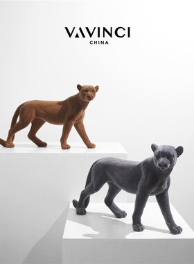 速发新装简约橘色植绒豹子摆件抽象动物样板房售楼摆家居品饰处设