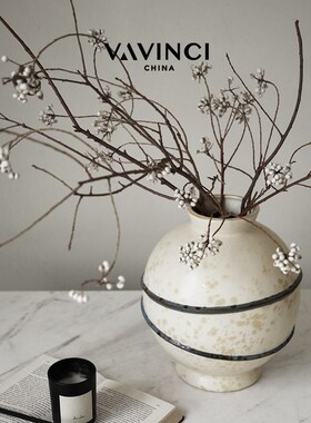 速发简品侘水风极简线条白色寂乳花瓶新约样板间客厅玄关插花摆件