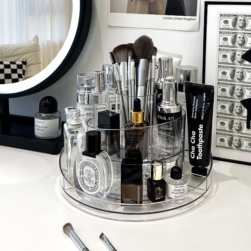 速发旋转化妆品收纳盒轻奢桌面化妆刷收纳筒梳妆台亚护物克肤品置
