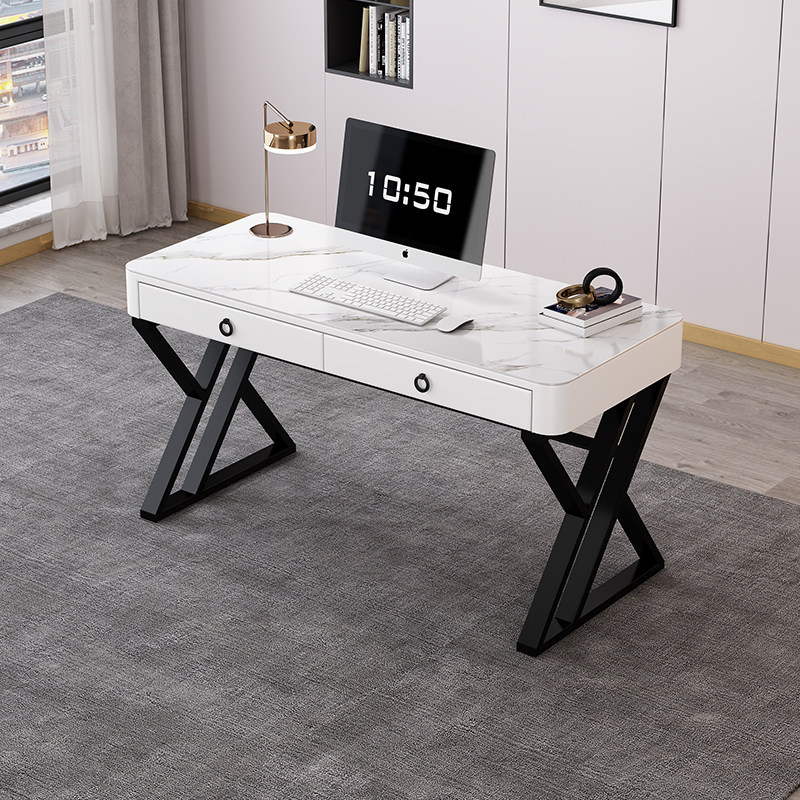 速发岩板电脑桌台式大尺寸办公桌轻奢现代高端高级感收纳多功能书