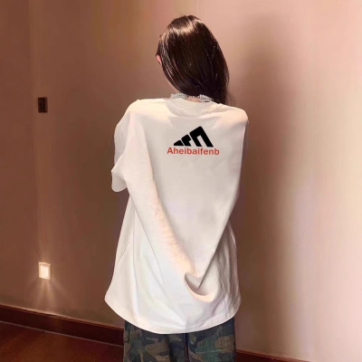 CJY 纯棉白色短袖T恤女夏季女装新款宽松韩版小众设计感情侣上衣