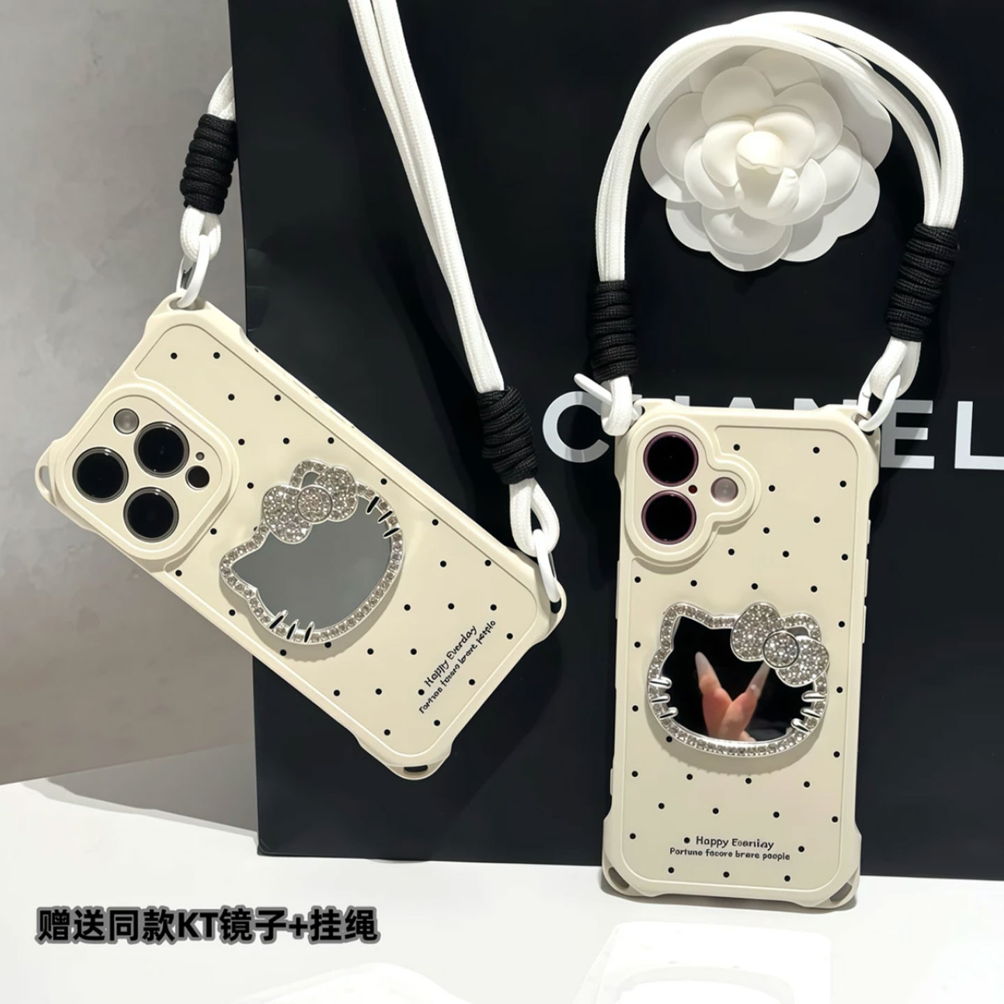 送KT猫化妆镜适用全型号手机壳