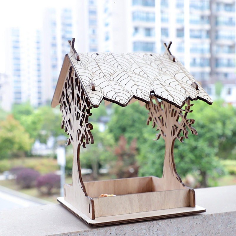 现货爆款户外木质鸟笼 防鼠悬挂式喂鸟器 庭院园林鸟类喂食器