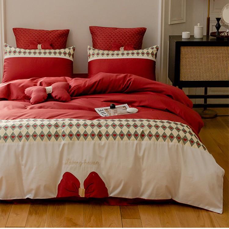 端公主高婚四件套大红色床单婚庆嫁被套喜被一代结纯棉新婚床上用