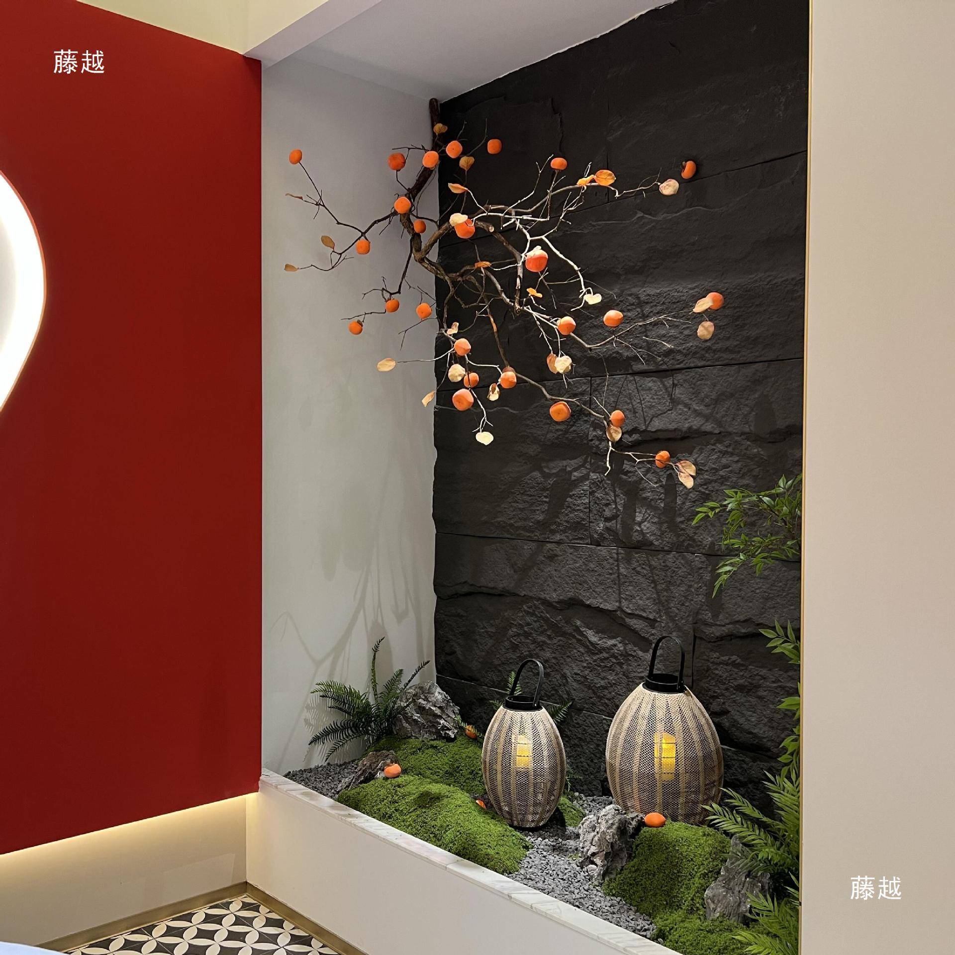 柿子树展厅酒店天花板吊顶壁挂装饰假树吊挂绿植日式造景挂件