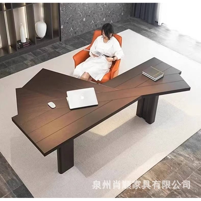 轻奢办公室实木电脑桌设计师创意老板桌异形原木书桌子黑色办公桌