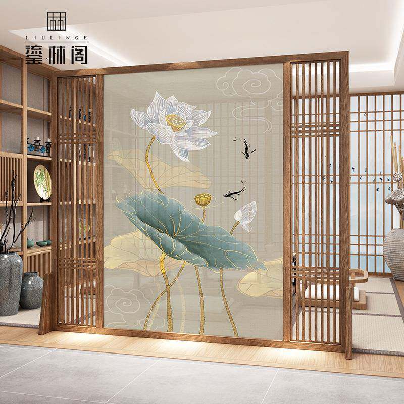 新中式风隔断客实木栅厅格屏进门镂空玄关遮室挡办LLG-Z08公茶室