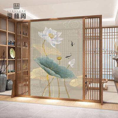 新中式风隔断客实木栅厅格屏进门镂空玄关遮室挡办LLG-Z08公茶室