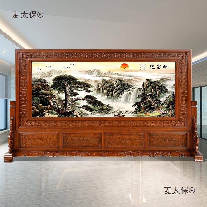 新实木中雕刻屏风隔断公司单位式学校酒店入门面133双画落地座麦