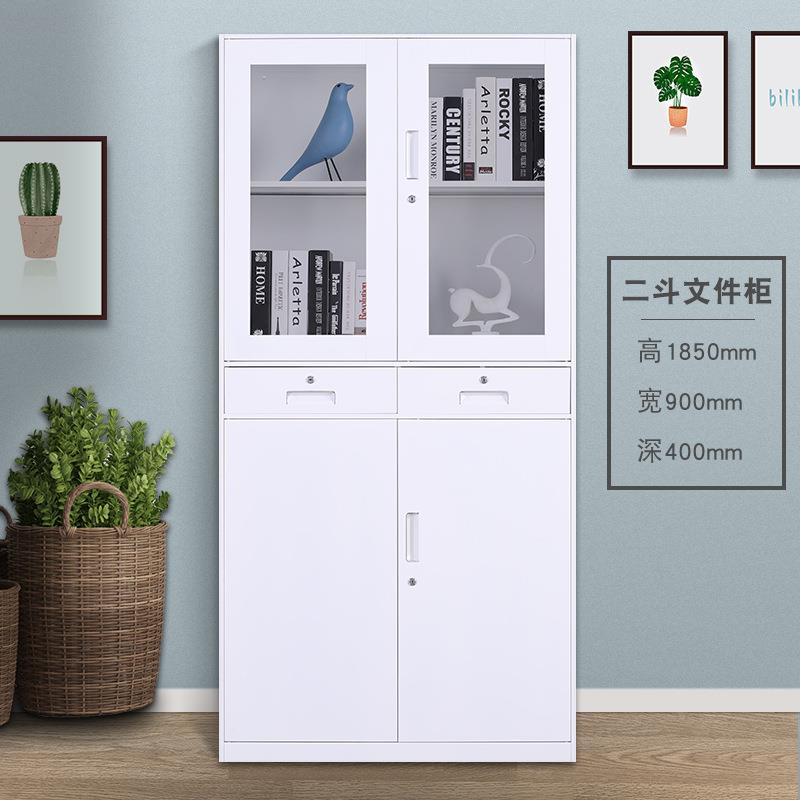 精品纯黑白色铁皮文件柜资料带锁矮柜玻璃员工办公室储物更衣柜子