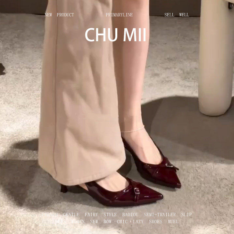 羊皮版~法式性感细跟高跟鞋女交叉皮带扣尖头包鞋御姐风包头凉鞋