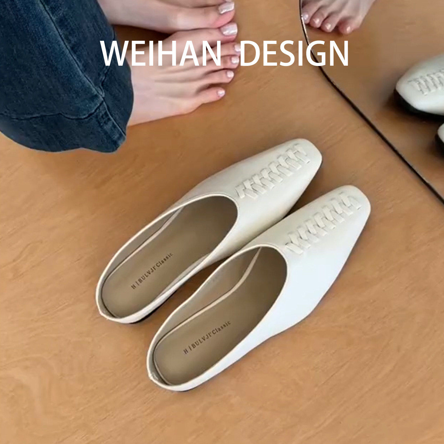 羊皮版！法式简约感包头半拖鞋女外穿方头凉拖鞋一脚蹬懒人穆勒鞋