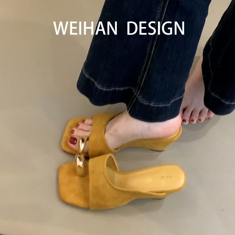 羊皮版！法式简约金属夹趾人字拖女外穿后空一脚蹬沙滩休闲凉拖鞋