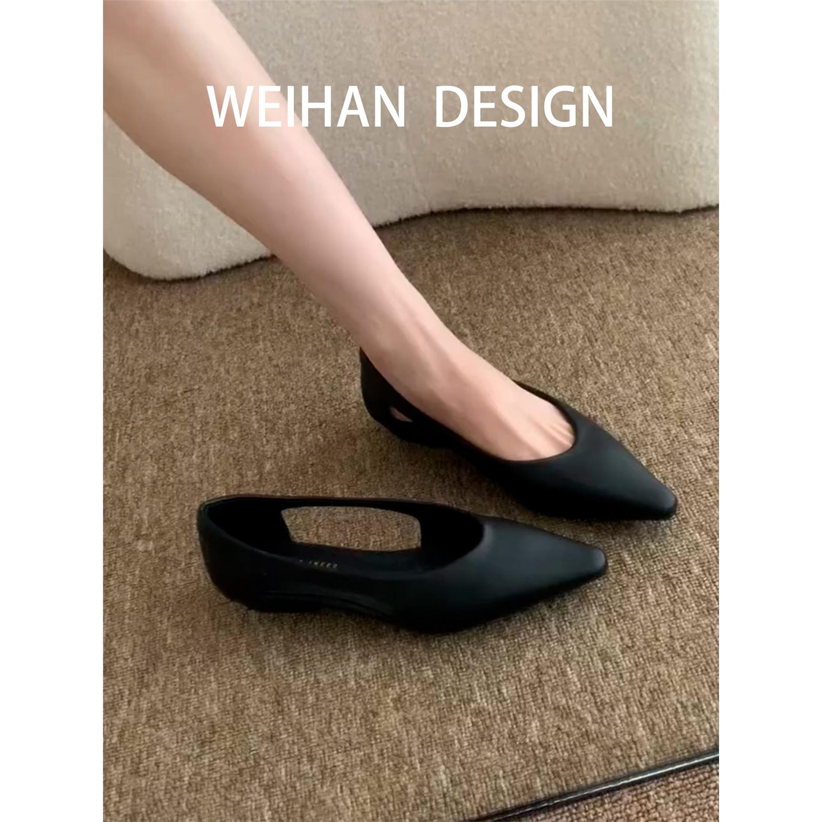 羊皮版!韩版黑色简约尖