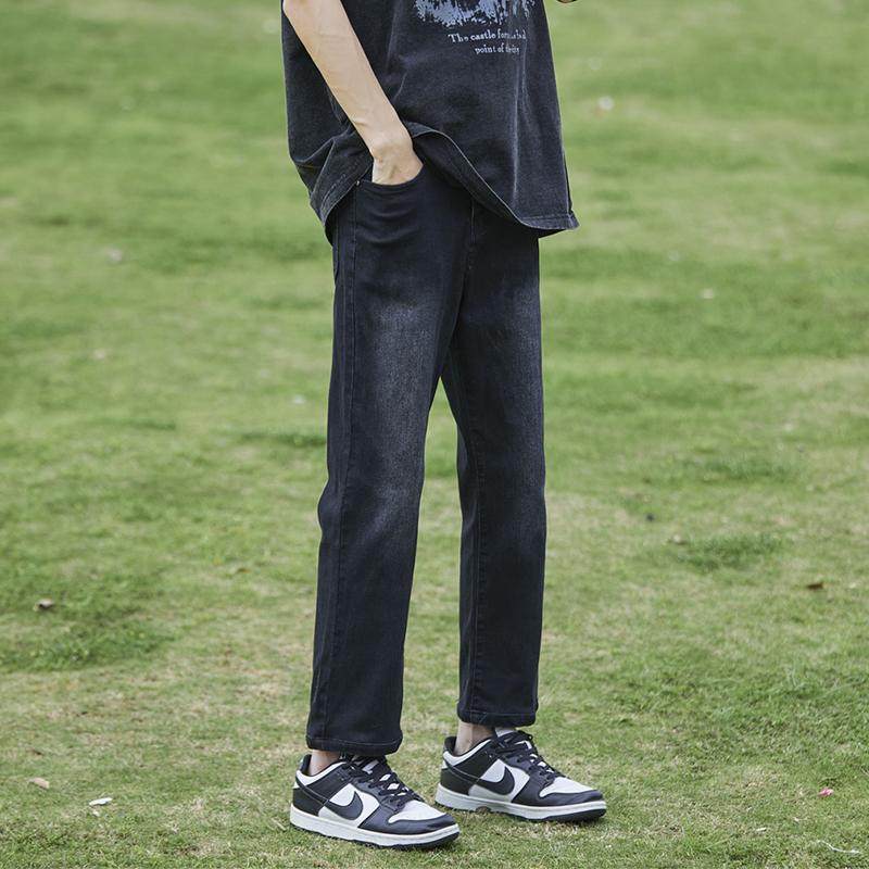 九分直筒牛仔裤男美式高街复古冬季弹力窄版阔腿裤子春秋2024新款