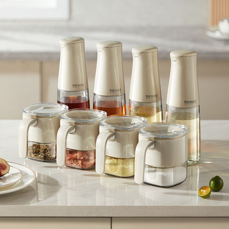 按压调料罐油壶套装厨房调料瓶玻璃密封调料盒调味用品收纳盐罐