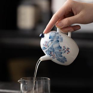 纯手工陶瓷泡茶壶手绘雨夜芭蕉茶壶单壶带过滤家用大号泡茶器