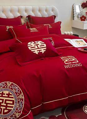 新中式婚庆四套红色结上婚被套床单房新F78ST6TJ婚件喜被婚陪嫁床