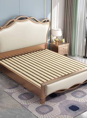 美式实木床橡胶木简现代约双奢1.905#8米人床网红轻高档皮质主卧