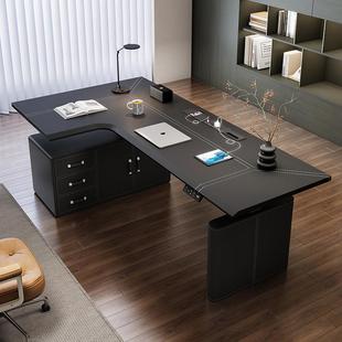 公转角电动升降桌腿台拐角皮面作电竞书桌家用电工563脑桌办学习