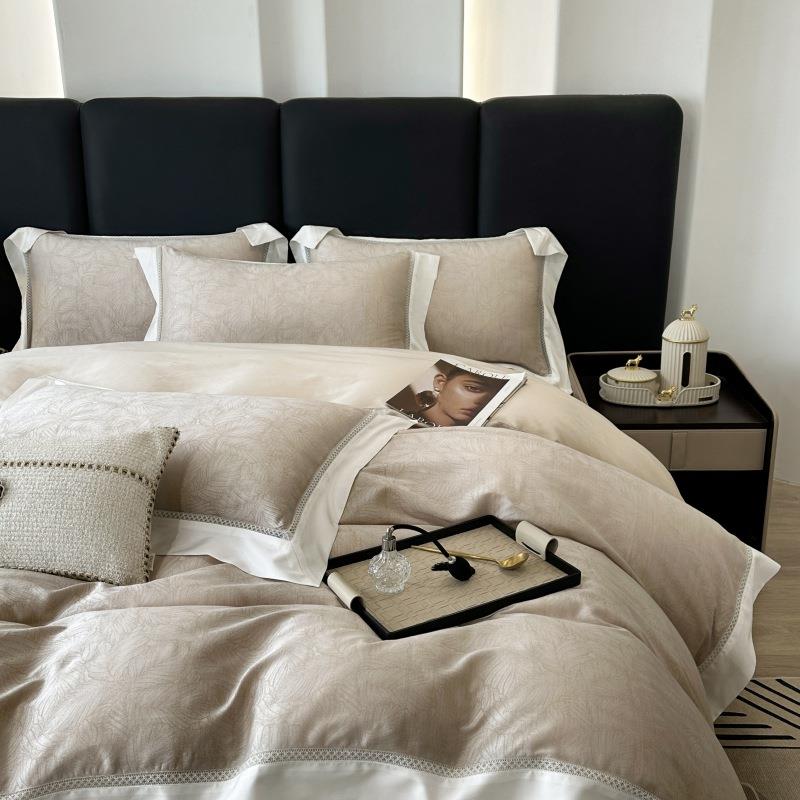 1DSQ102-q四0棉0s天丝长绒棉床件套全棉床单盖款纯色织提花被套床