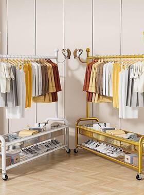 简易XNH衣帽架架卧室落地挂衣筐房间架可移动轻奢家用收纳客厅衣