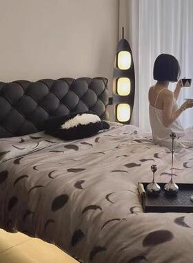 黑色皮床悬浮主卧轻奢双人床式高意端大气拉扣VJC极简床床