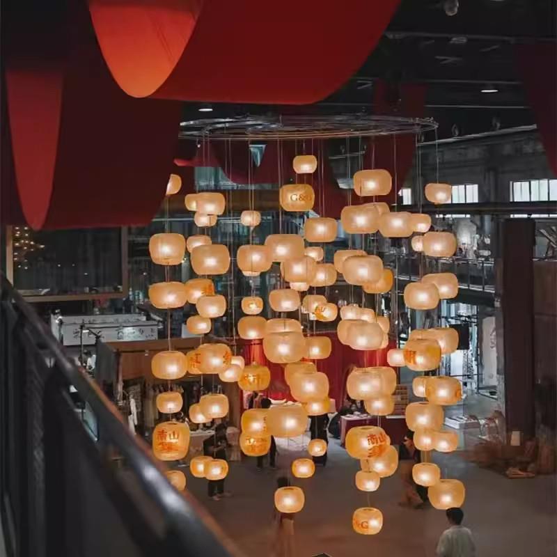 古风竹编油纸室内餐厅954国潮灯笼装大厅用布置可商印天字花板饰