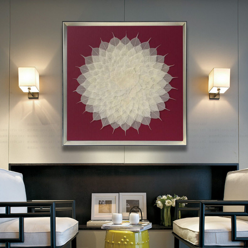 现代简约客厅菩提叶装饰画新中式玄关书房挂画菩提树叶实物装置画