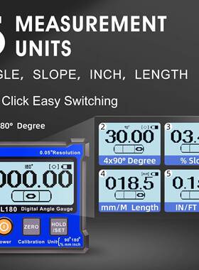 高精度数显倾尺角仪L角度尺迷你水带平尺磁大屏CD水NVH平仪DXL180