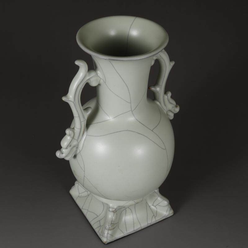 宋官窑赏汝窑双耳瓶玩古瓷董RLQ器收藏品家居博古古架仿古董装饰