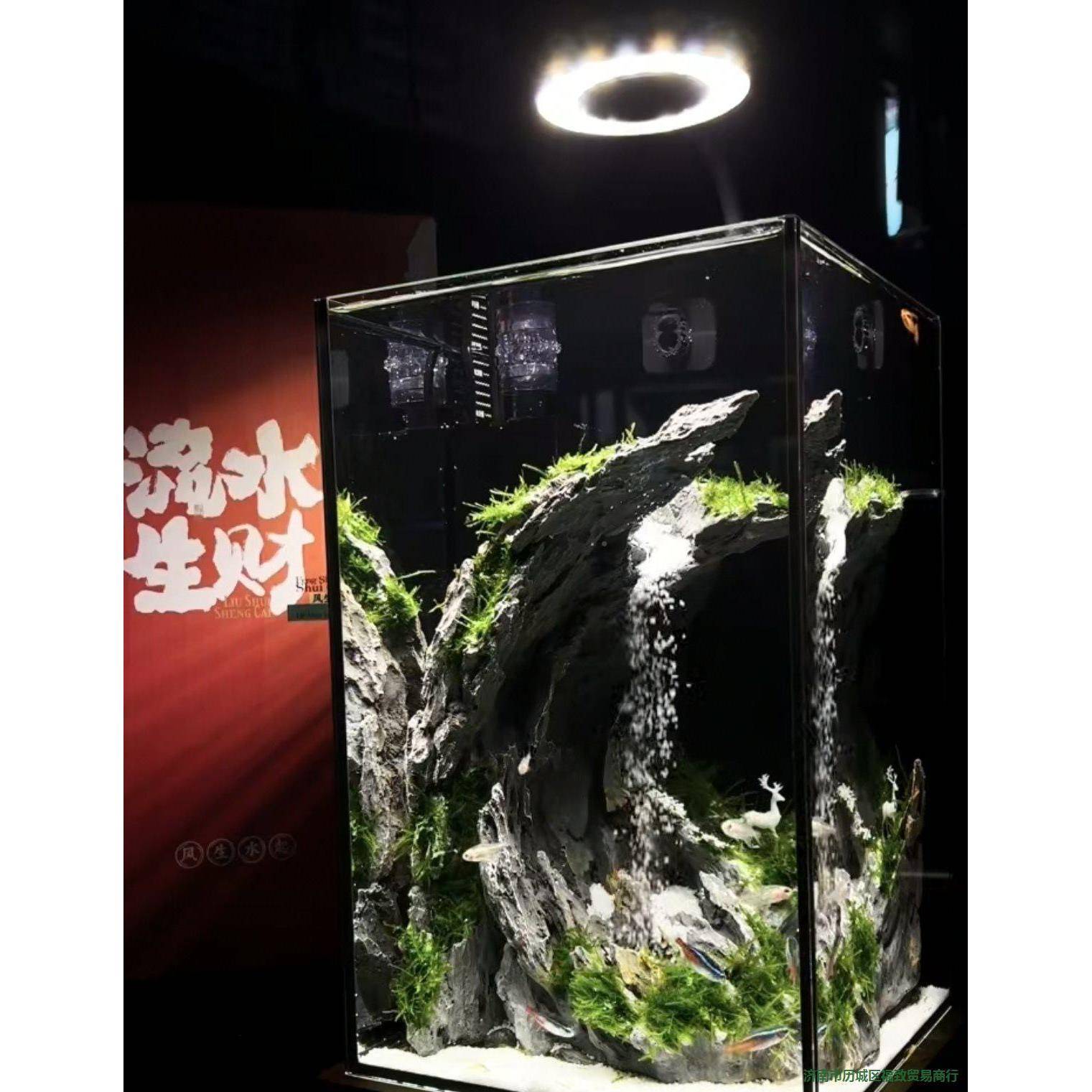 景松皮石白色石头动鱼布缸装造饰造景流沙画画景10076968点态瀑布